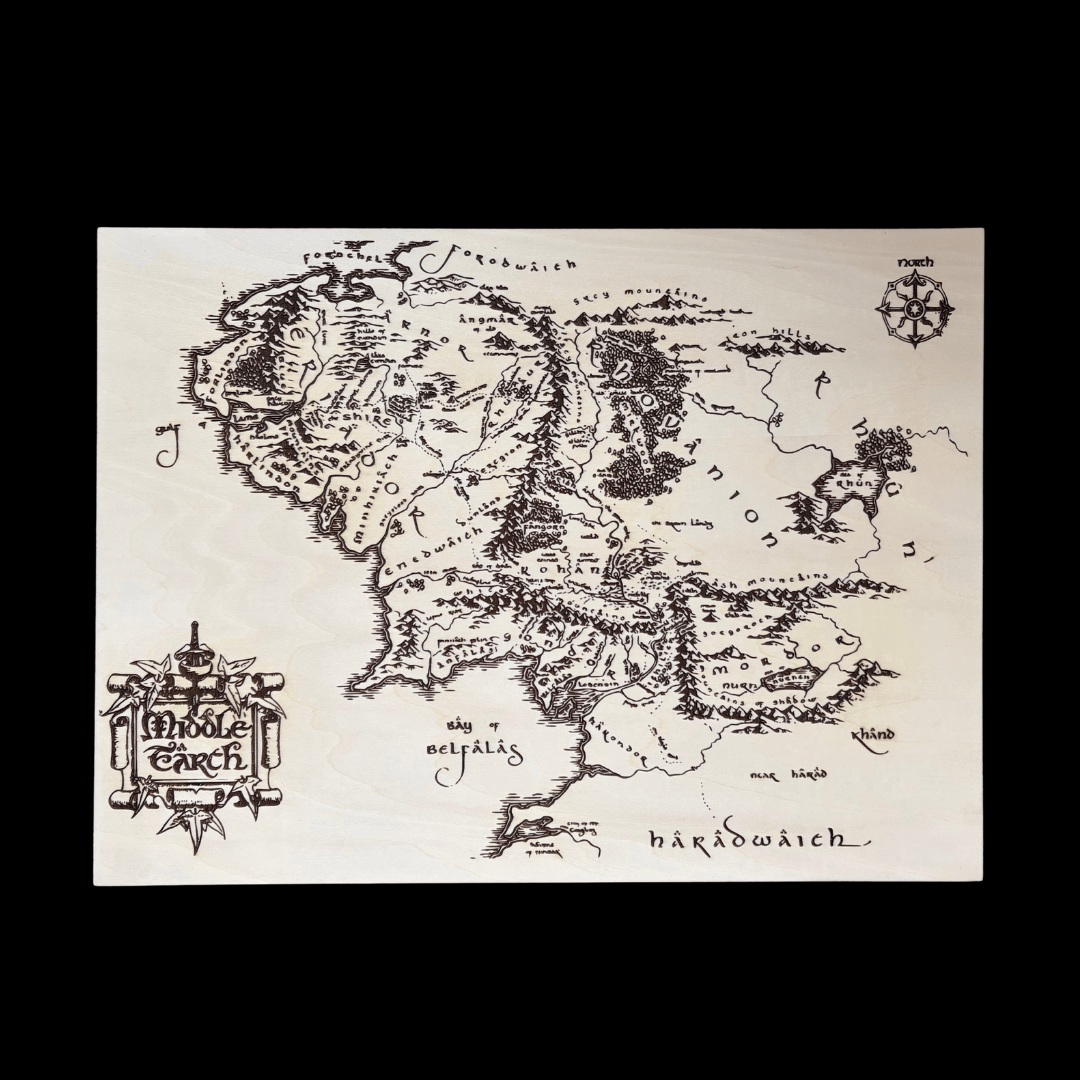 artisanat Carte Middle-Earth gravée sur bois de Tilleul